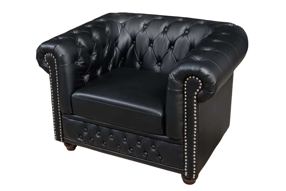 Design Sessel CHESTERFIELD 110cm matt schwarz Knopfheftung Federkern