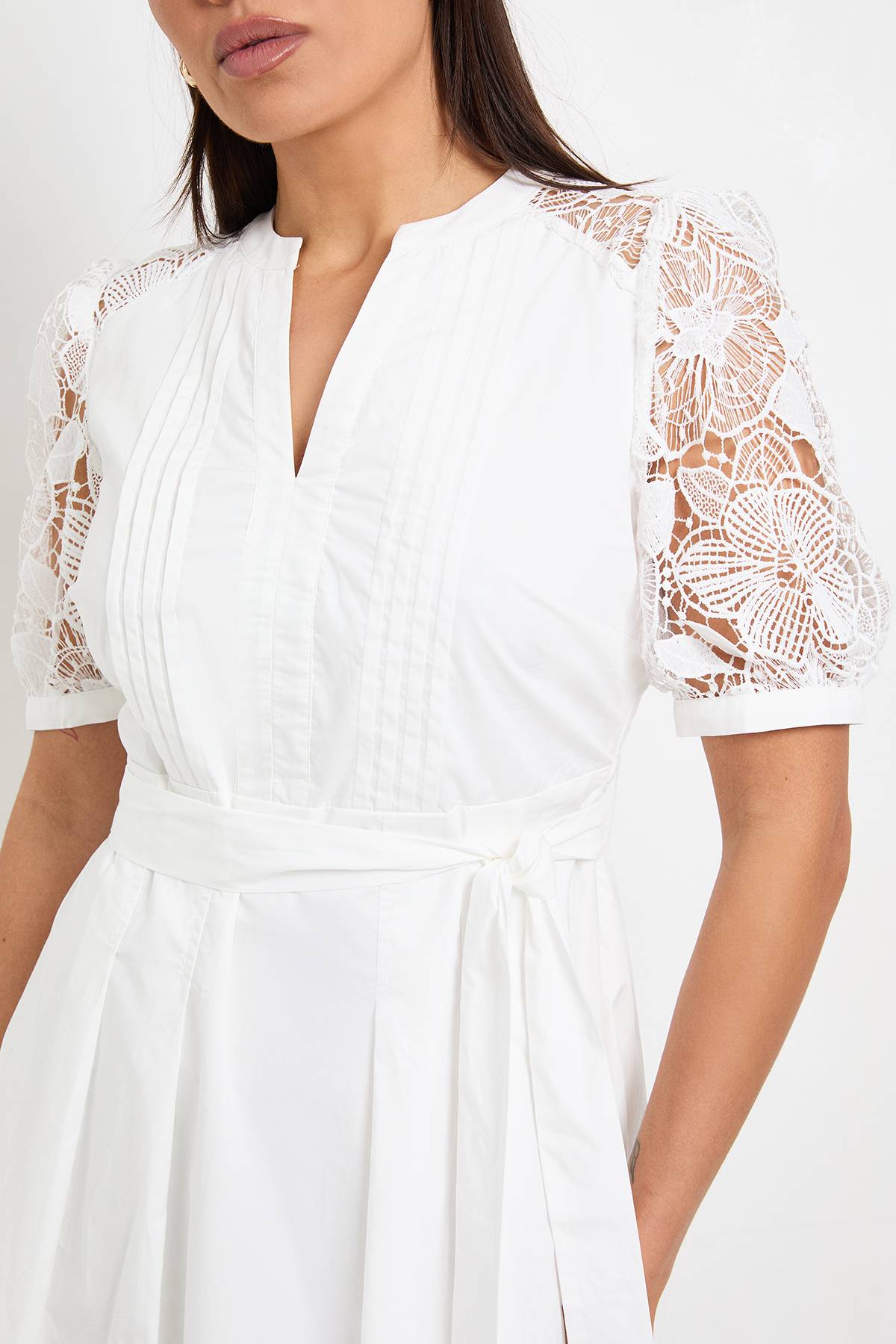Wallis Robe Midi En Coton Avec Ceinture Et Dentelle Petite