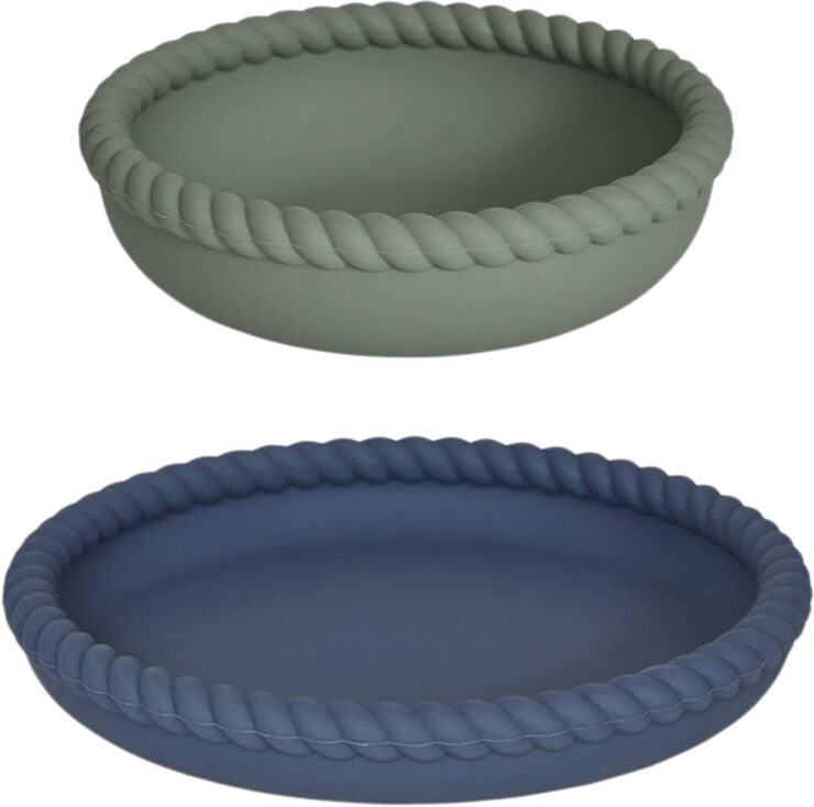 OYOY MINI Mellow Tallerken & Skål Blue / olive