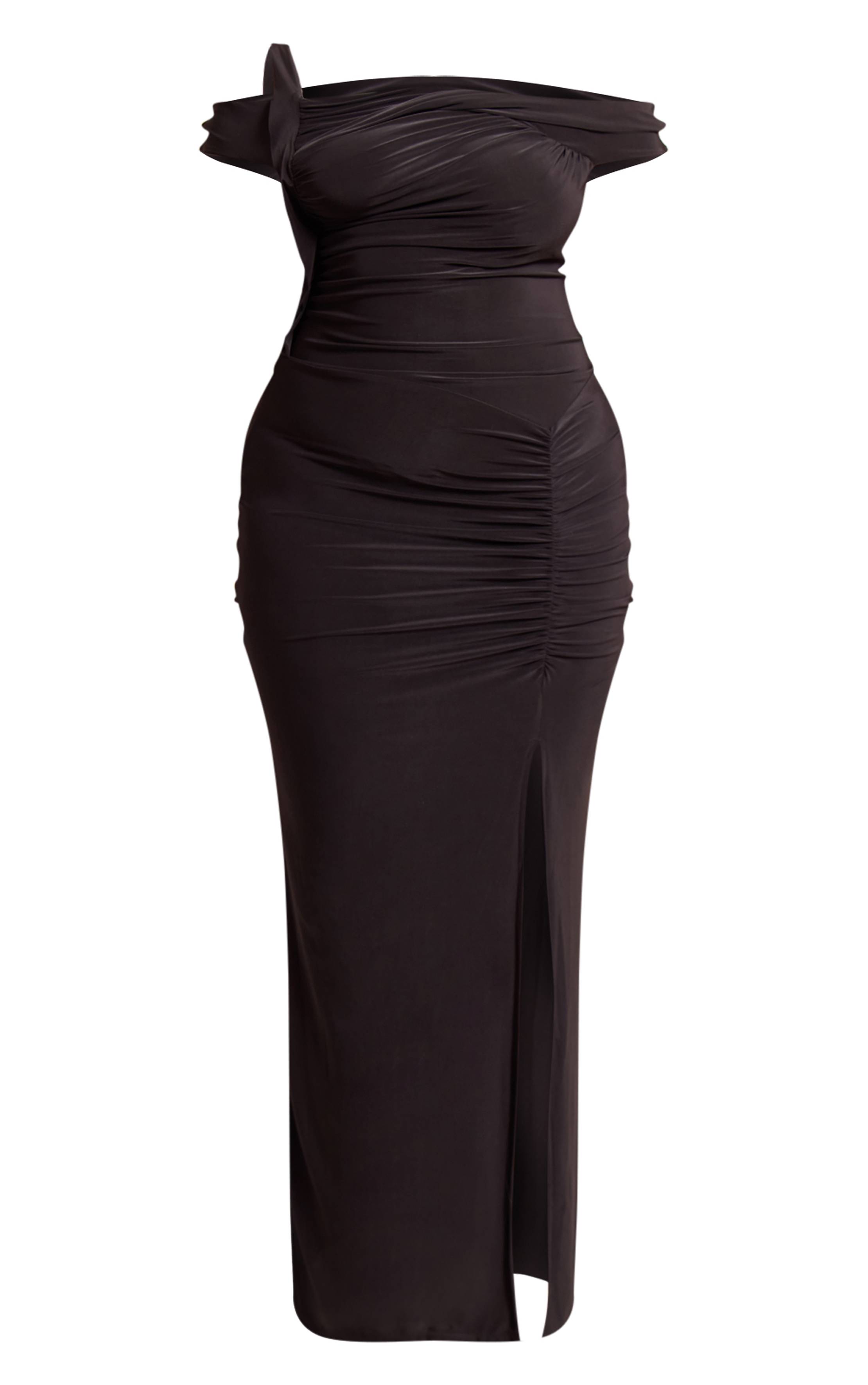 Noir Robe Longue Grande Taille En Tissu Slinky Avec Détail Torsadé