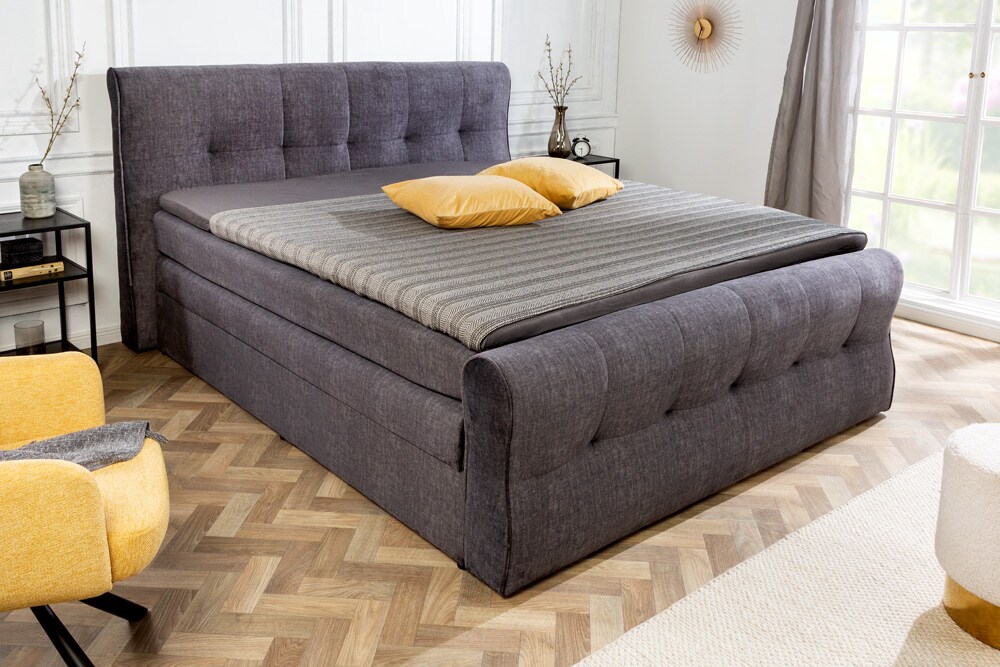 riess-ambiente Boxspringbett SIGNUM - 180x200cm dunkelgrau Samt inkl. Topper Matratzen Bettkasten