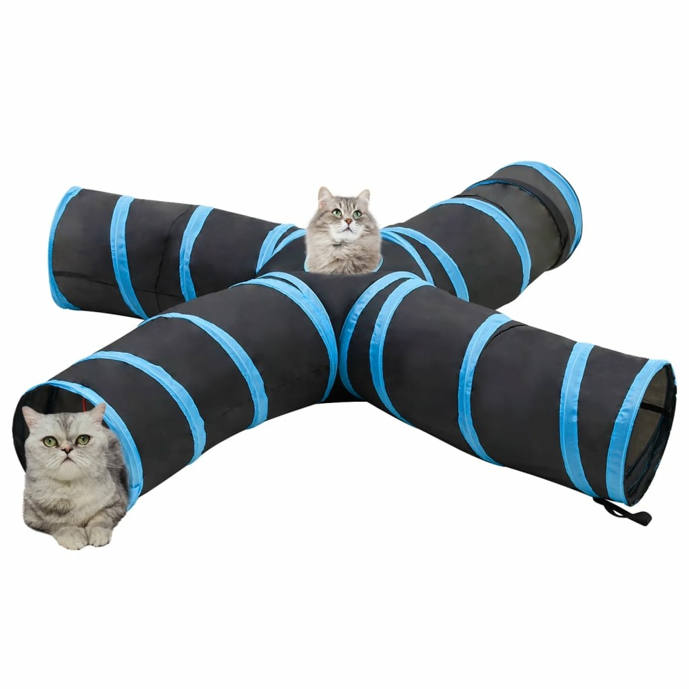 Tunnel pour chats à 4 voies noir et bleu 25 cm polyester