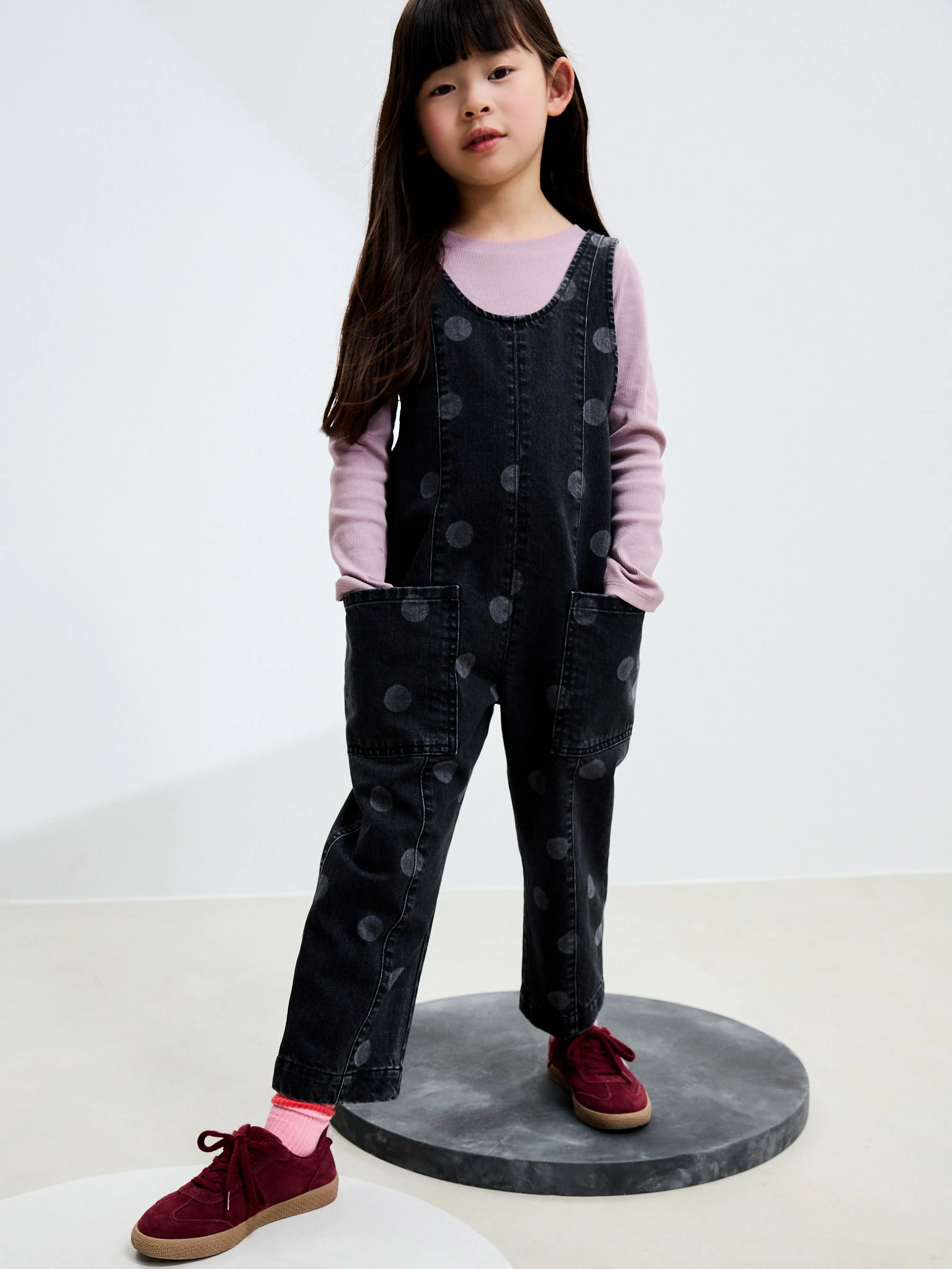 Grey Polka Dot - Slouchy Dungarees (3-16yrs)