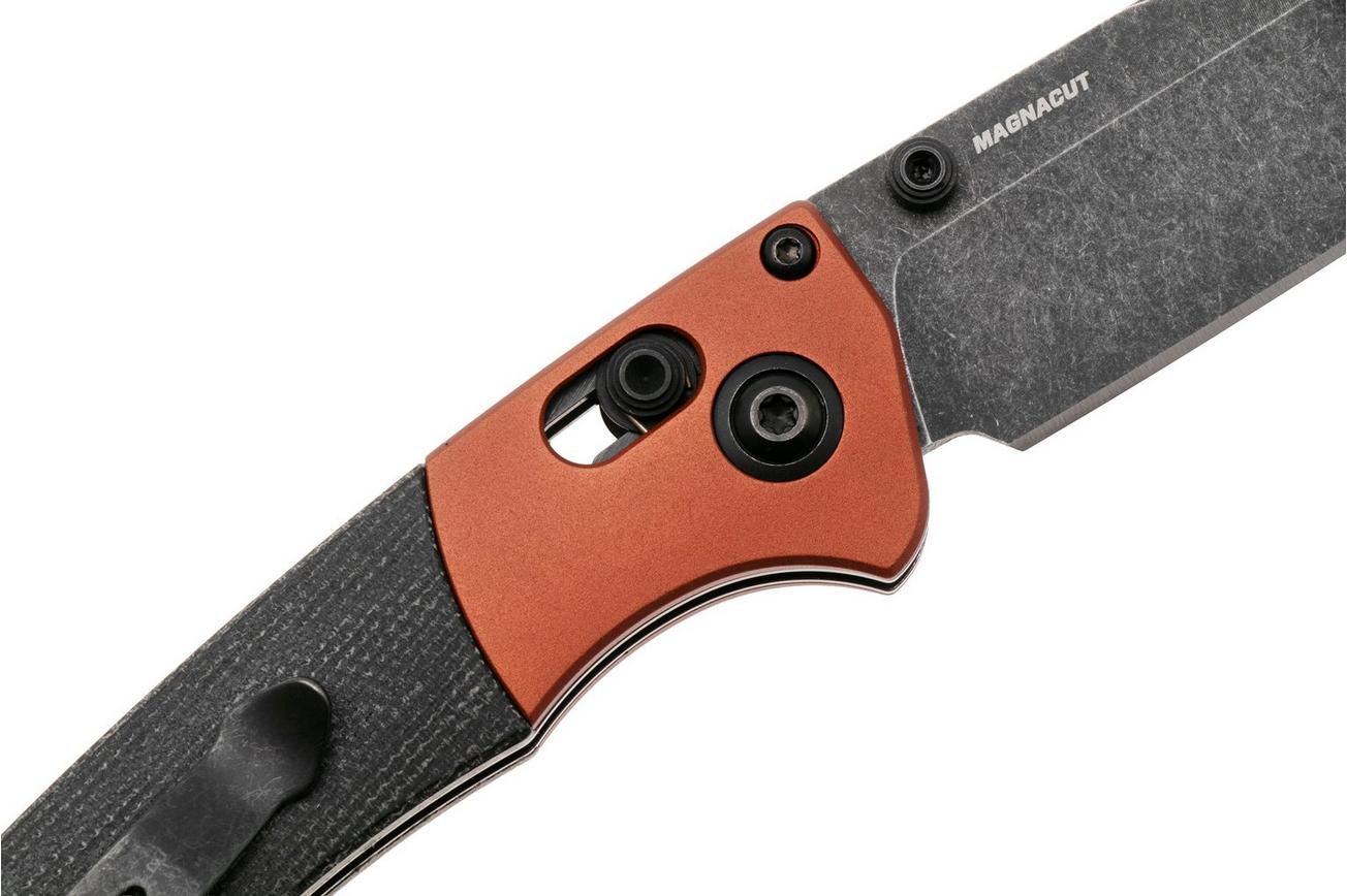 Benchmade Mini Crooked River 15085BK-04 Blackwashed Magnacut, Burnt Copper Aluminum Black Micarta, zakmes