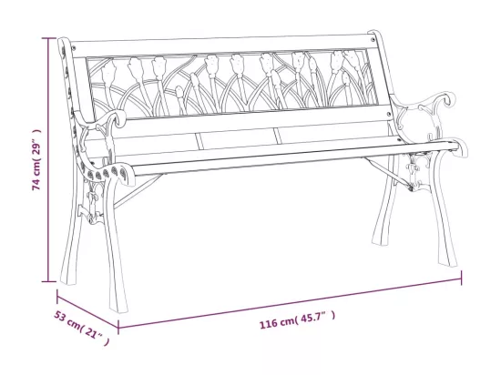 Banc de jardin 116 cm bois de sapin massif et acier