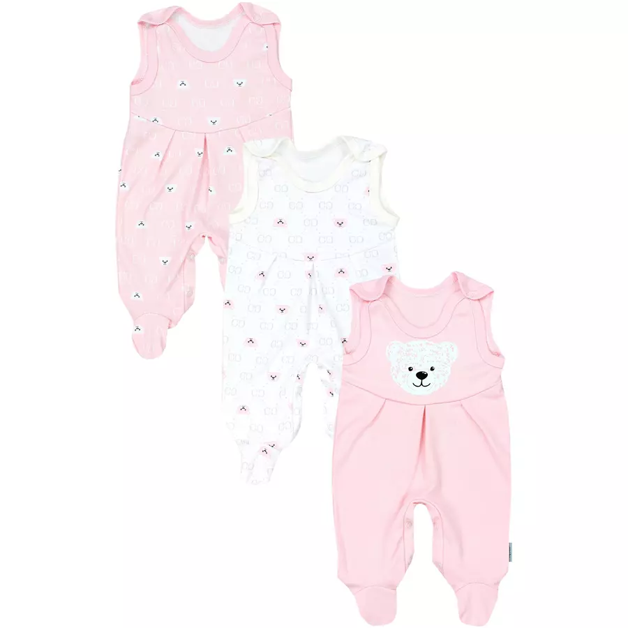 TupTam Baby Mädchen Strampler mit Fuß 3er Pack rosaweiß