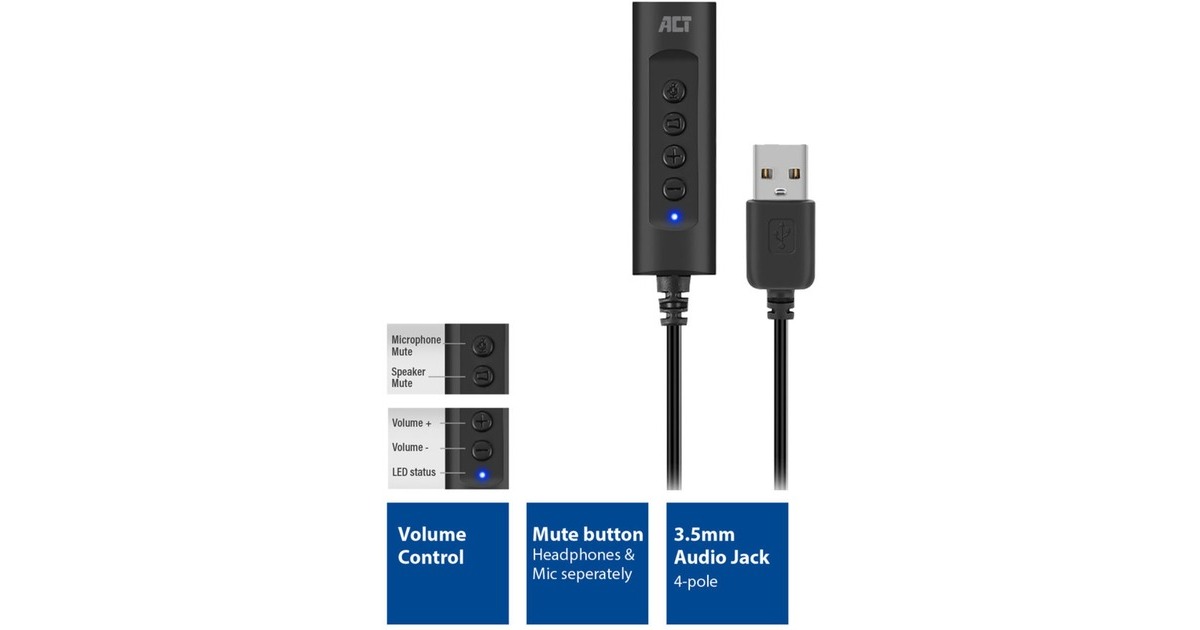 ACT ConnectivityUSB-A externe geluidskaart  (Zwart)