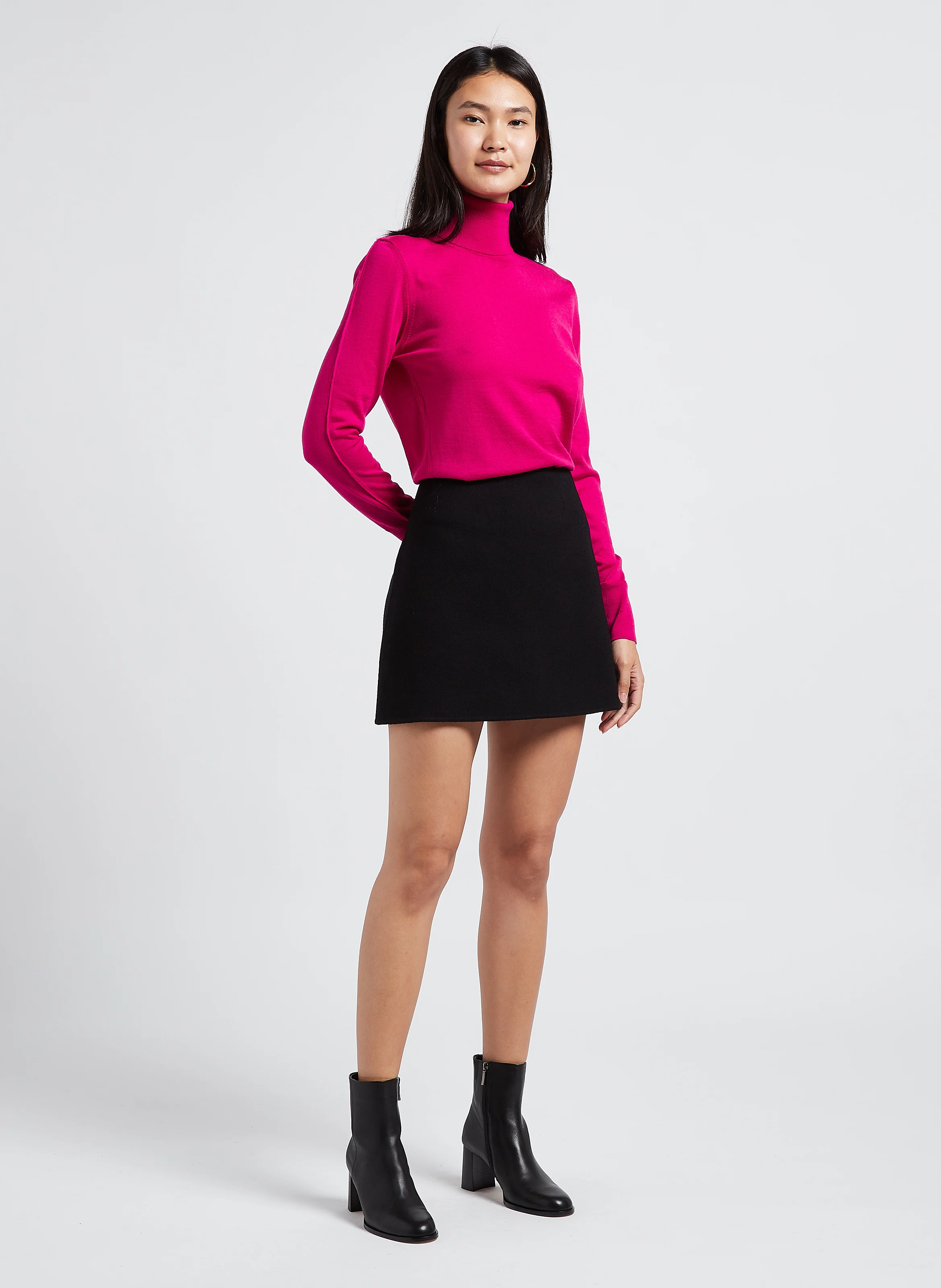 KOSI - Pull col roulé en laine mérinos | Rose