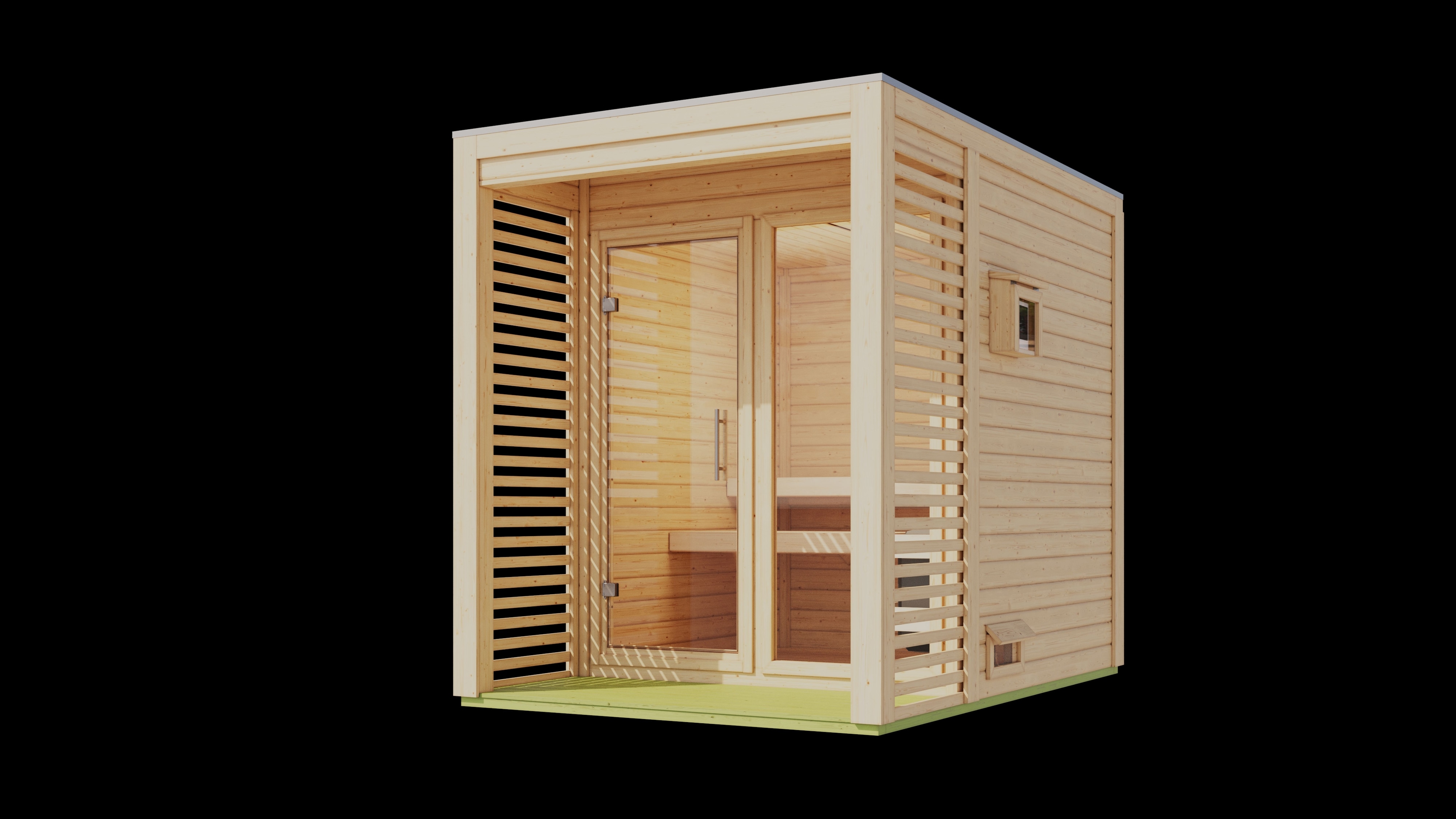 Karibu 38 mm Saunahaus Angelia 1-3 Saunaofen mit eingebauter Steuerung 9 kW naturbelassen Set