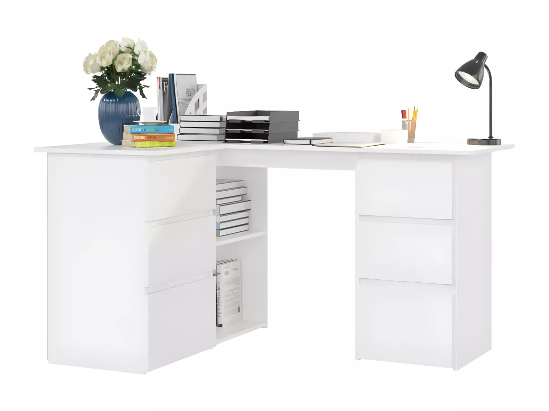 Bureau d'angle Blanc 145x100x76 cm Bois d'ingénierie