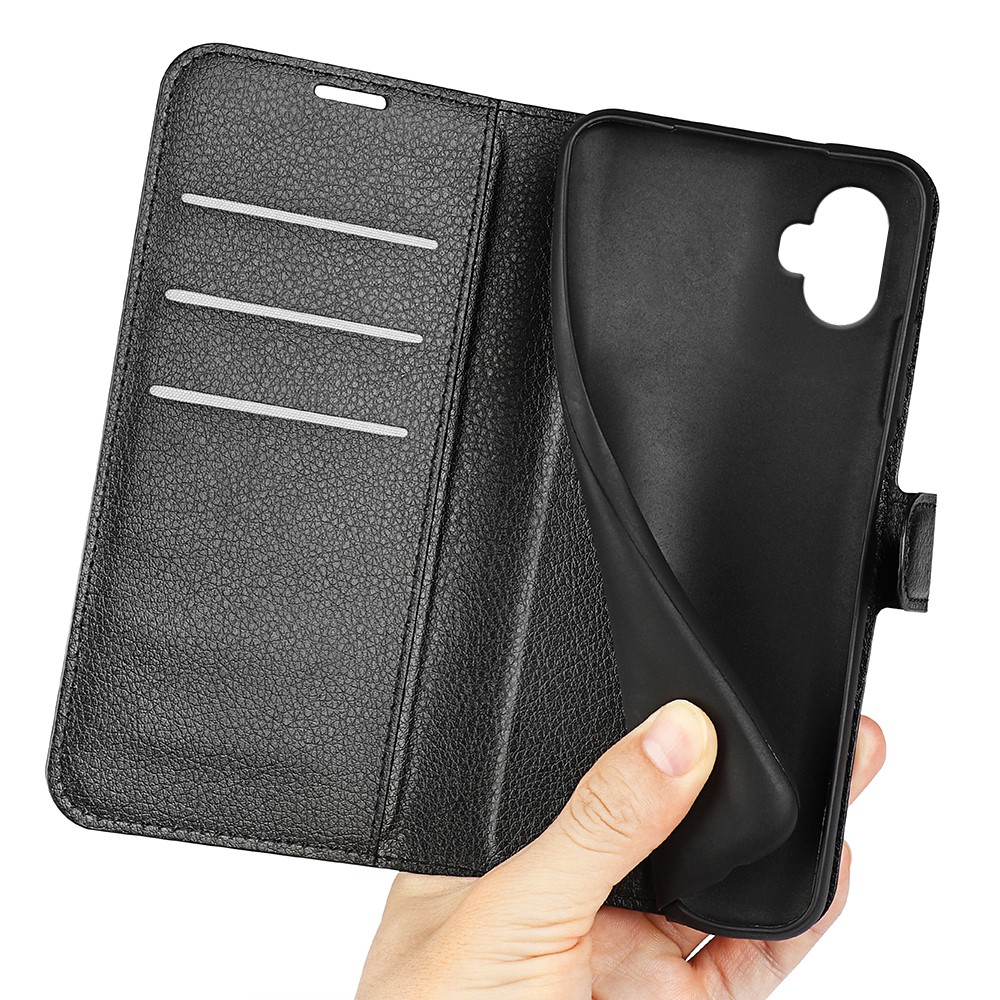 Samsung Galaxy Xcover7 Pro Leder Tasche Flip Cover Litchi Look mit Kartenfächer - Schwarz