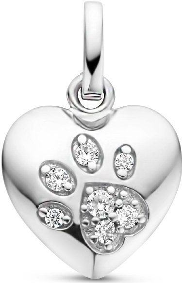 Hanger - Gerhodineerd Zilver - Hart en Hondenpoot - 12 x 12 mm - Met Zirkonia