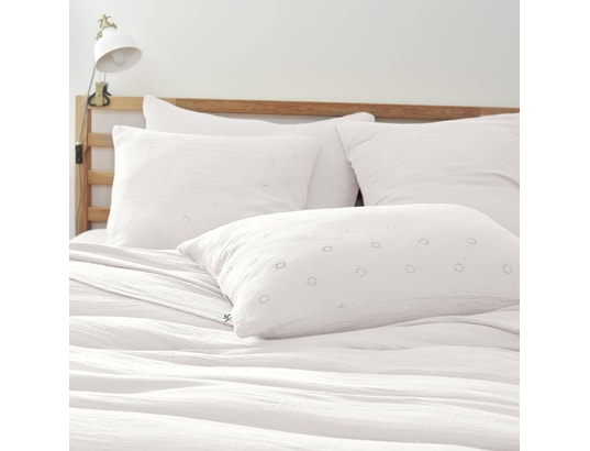 TERRE DE NUIT - Taie d'oreiller brodée double gaze de coton blanc 60 x 60