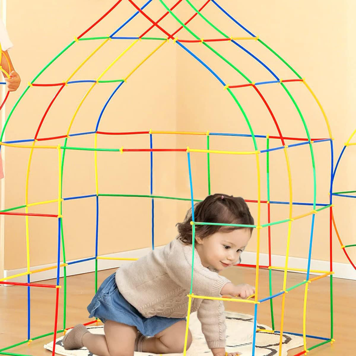 (400-tlg. Set) Kinder Konstruktionsspielzeug Festung DIY Strohhalm Steck Baukasten Konstruktions Lern Spielzeug - Bunt