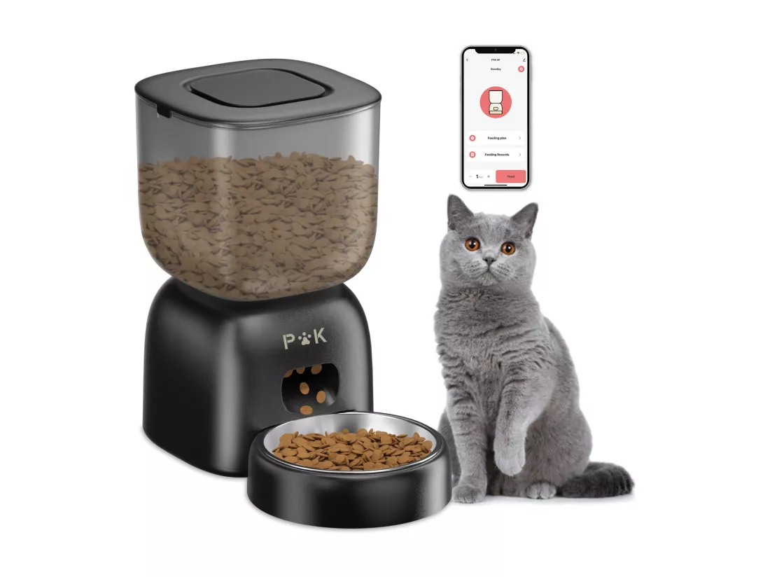 3L WiFi Distributeur Croquettes Chat Automatique - Noir Mangeoire Automatique pour Chat et Chien - 10 Repas par Jour - Enregistrement Vocal 10s