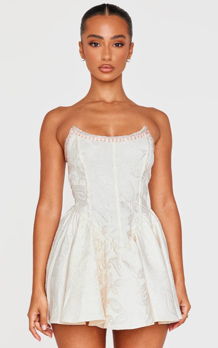 Crème Robe Micro Mini Bandeau Ornée Petite