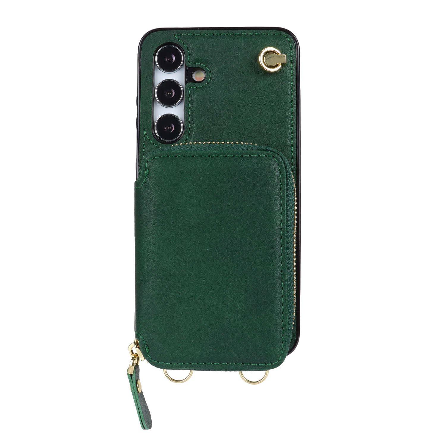 Samsung Galaxy S24  Plus Necklace Leder Schutz Hülle mit Kartenfächer   Handykette (140cm) - Dunkelgrün