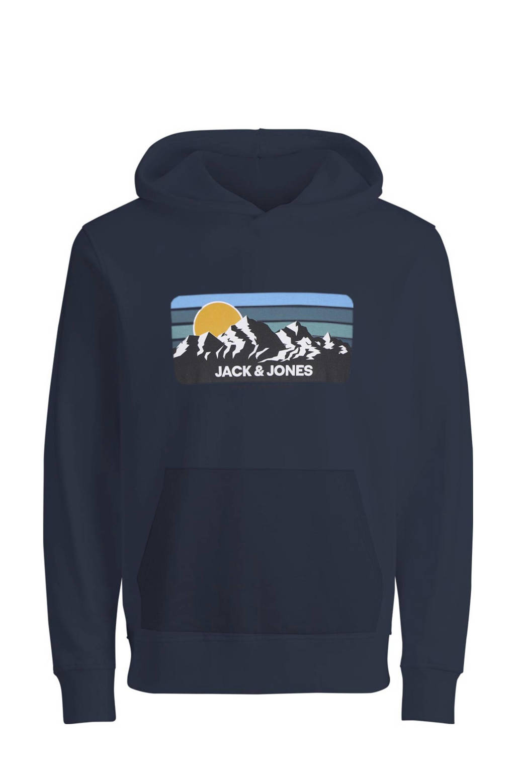 JACK & JONES hoodie met printopdruk marine blauw