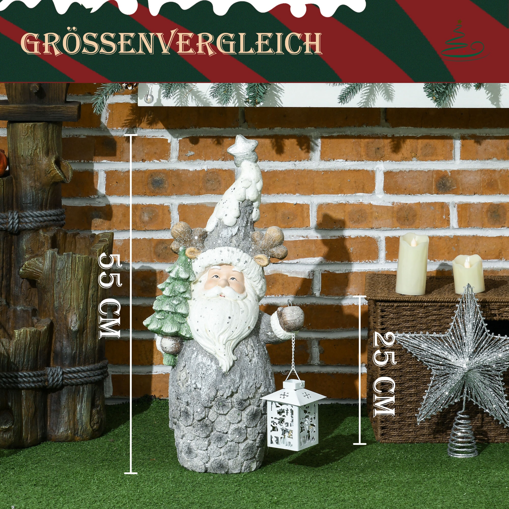 HOMCOM Weihnachtsfigur Wichtel mit LED-Licht bunt 29L x 16B x 55H cm