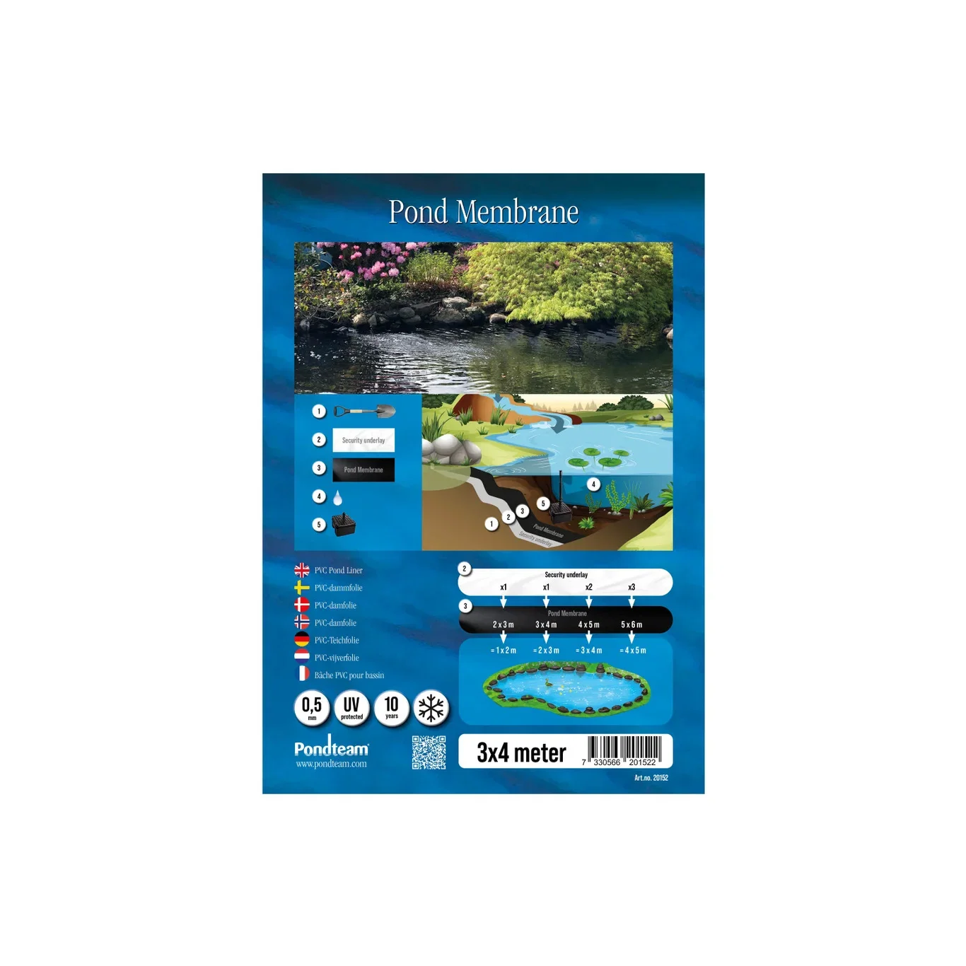 Pondteam Damfolie PVC 3 x 4 m Lengde 400 cm