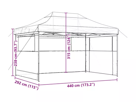 Tente de réception pliable escamotable 3 parois latérales vert