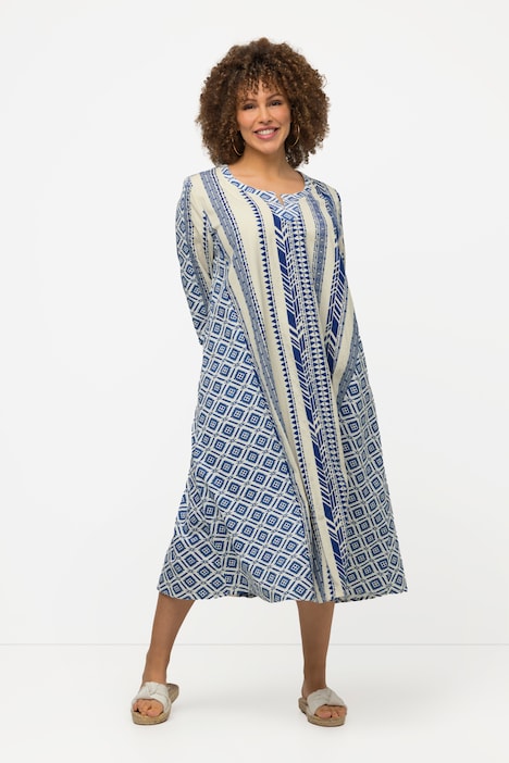 Kaftan, Ethnomuster, A-Linie, Tunika-Ausschnitt, 3/4-Arm