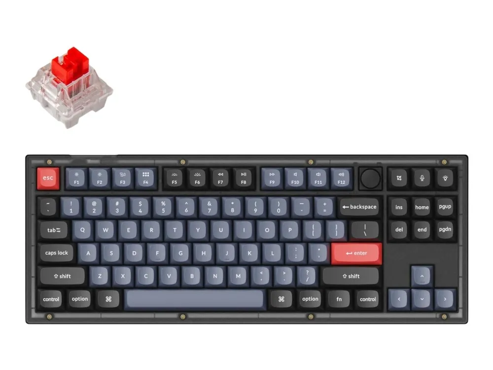 Keychron V3 QMK Custom - Tastatur - fuldt samlet knop - bagbelyst - USB-C - tastkontakt: Keychron K Pro Red - gennemsigtig, sort frost
