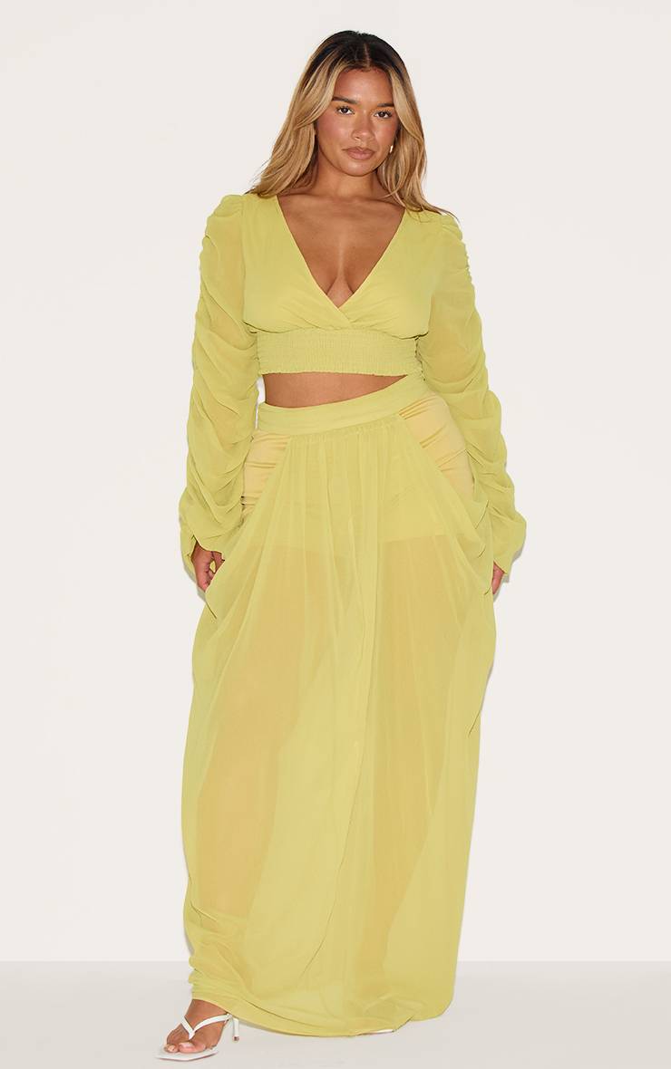 Citron Vert Jupe Longue Drapée En Mousseline Taille Haute Shape