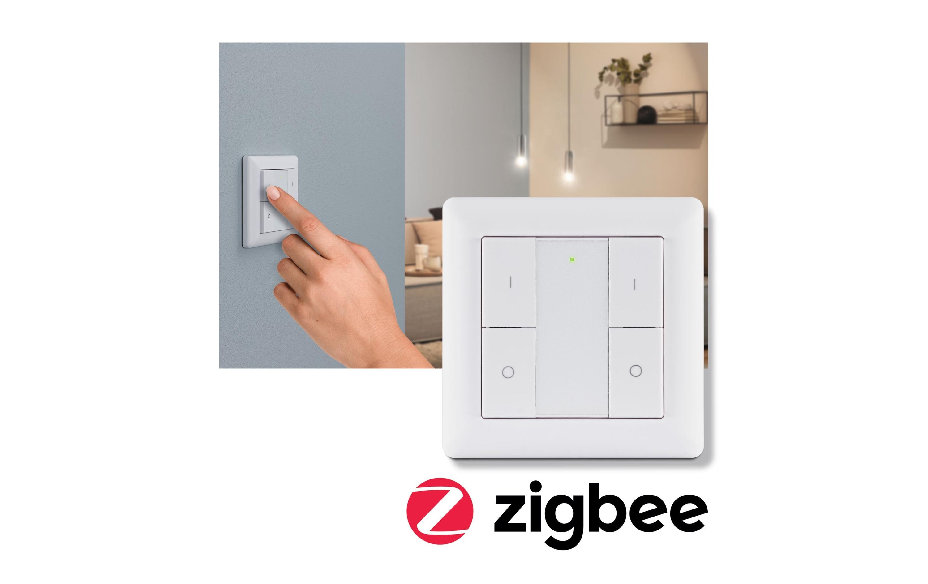 Funk-Wandtaster ZigBee On / Off / Dimmer, WeissSmarte Funk-Tasterschnittstelle 2-fach