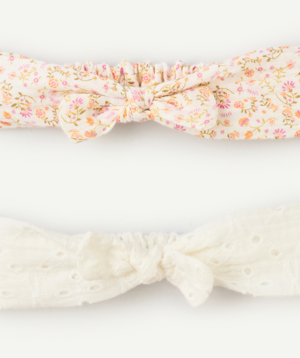 lot de 3 bandeaux bébé fille rayés rose, blanc et imprimé