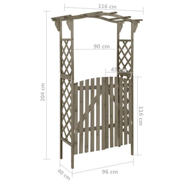 vidaXL Pergola med port 116x40x204 cm heltre gran grå