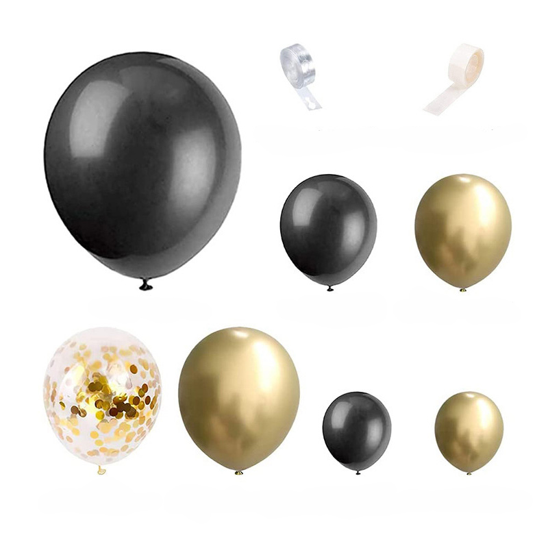 (130-tlg. Set) Party Deko Ballons Latex Luftballons mit Konfetti - Schwarz / Gold
