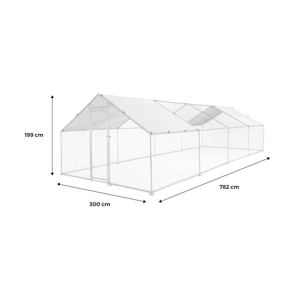 Enclos pour poulailler 24 m² - babette - volière en acier galvanisé. Bâche de toit imperméable et anti uv. Porte avec loquet. Enclos
