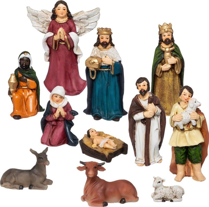 Set van 11x polystone kerststal beelden/kerstbeelden - Religieuze kerstversiering