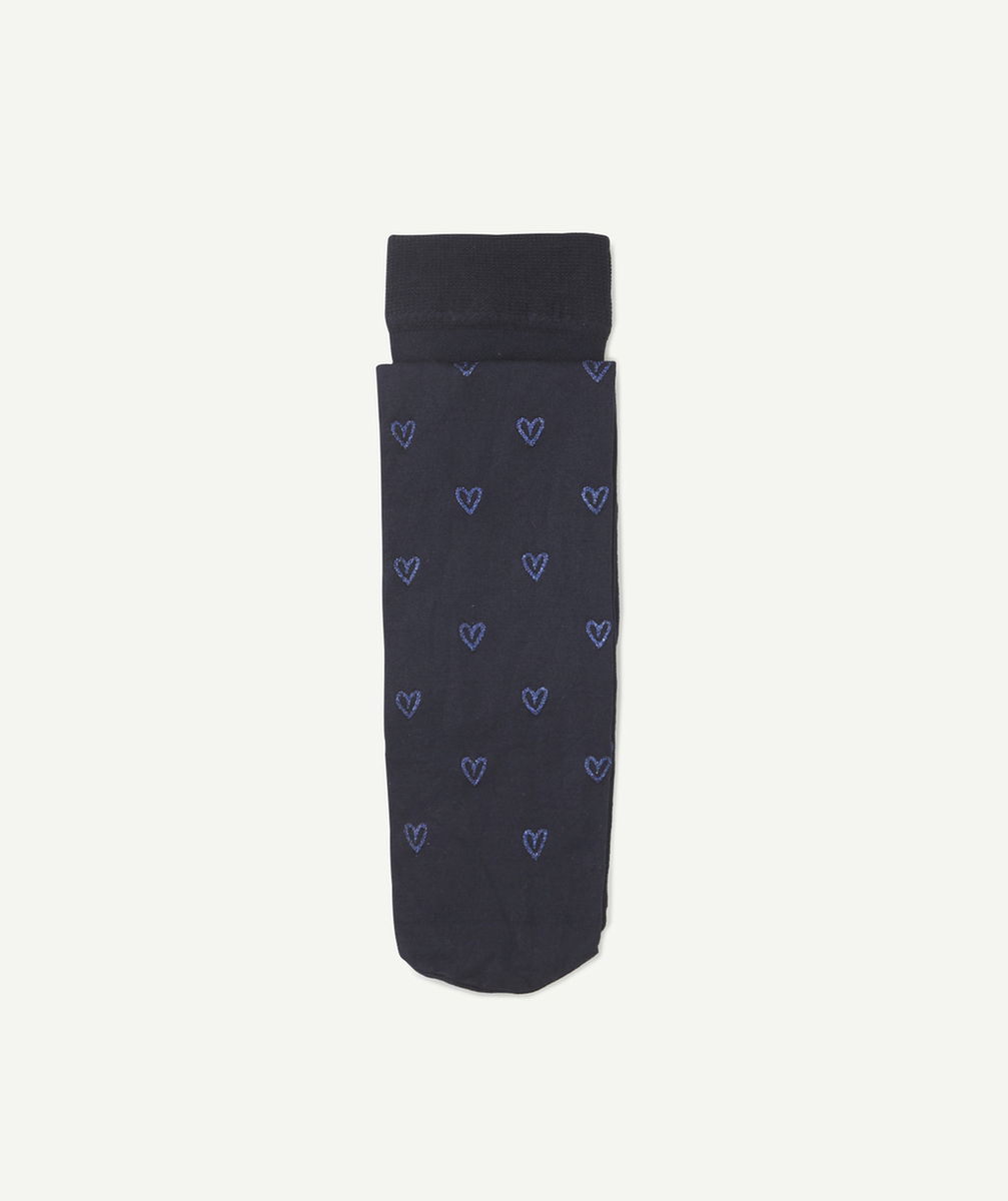 COLLANTS EN VOILE BLEU MARINE IMPRIMÉ COEURS
