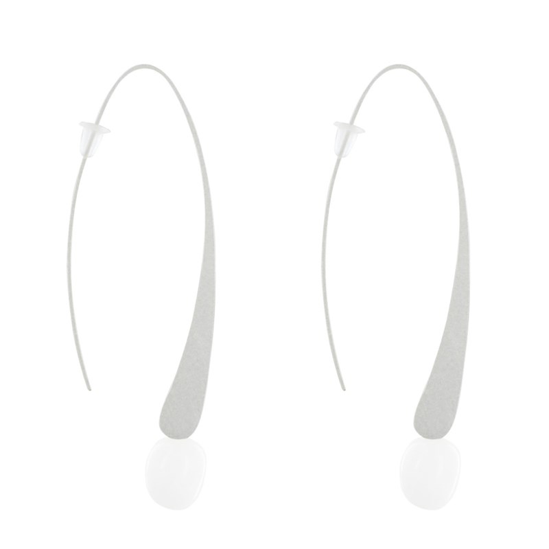 Boucles d'Oreilles Crochet Plat Métal Argenté et Perles Céramique
