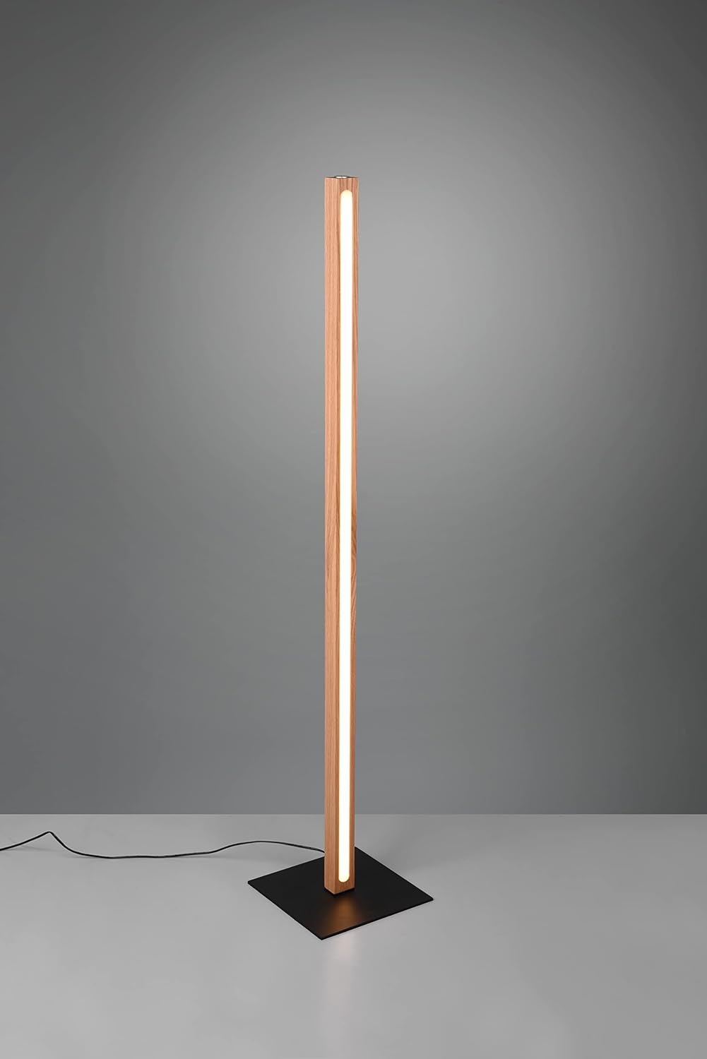 Trio Leuchten LED Stehleuchte Bellari 426410130, Holz natur, Metall Schwarz matt, inklusiv 20 Watt LED, Touch Dimmer, Naturbelassen