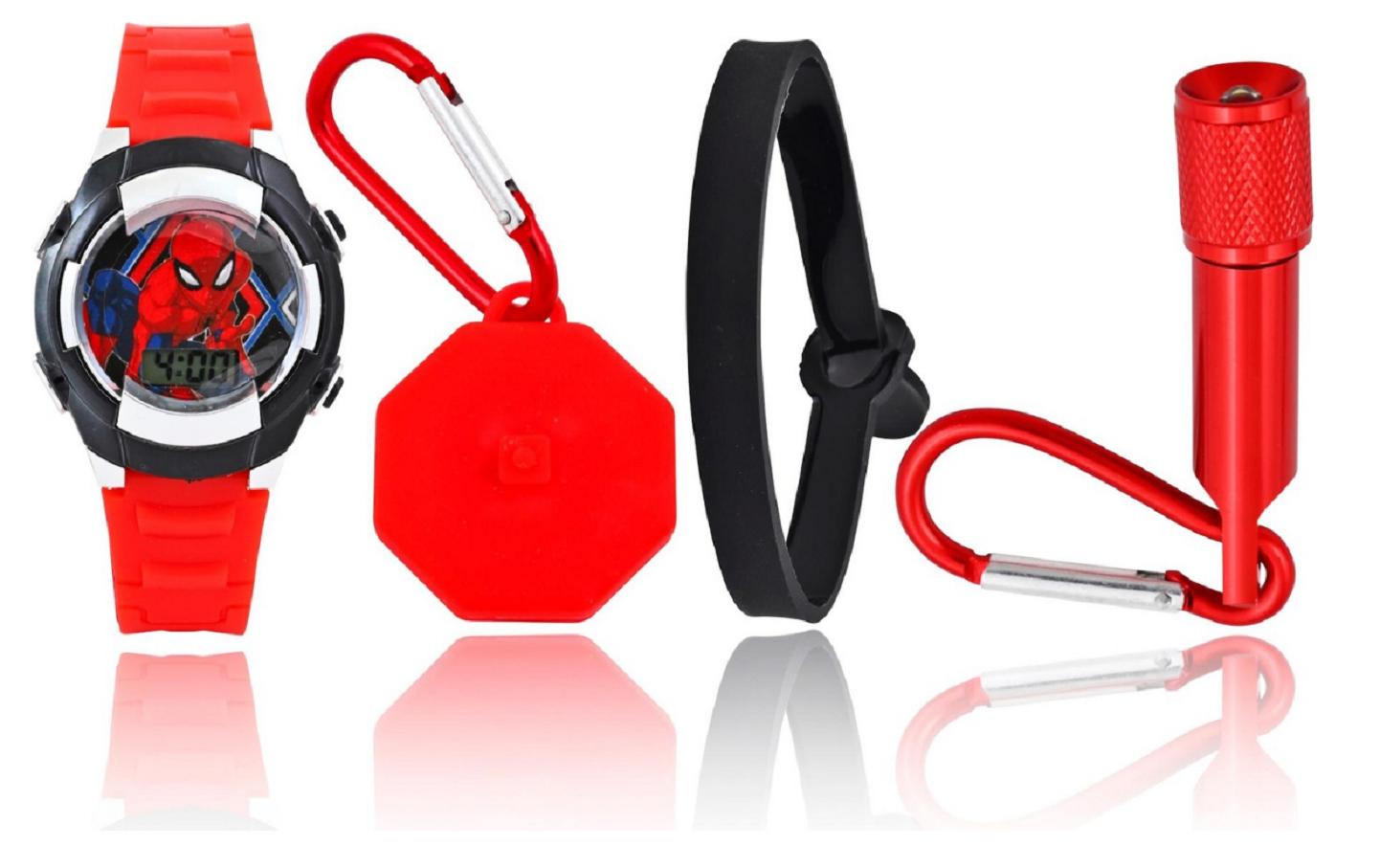LCD Uhr Geschenkset Spiderman Rot/SchwarzLeuchtende Kinderuhr mit digitaler Anzeige