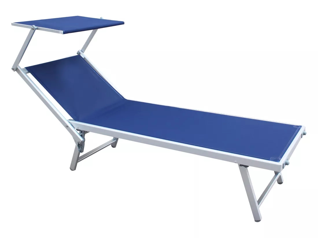 Chaiselongue Bleu Aluminium Textilène Balcon Plage 38x186x61