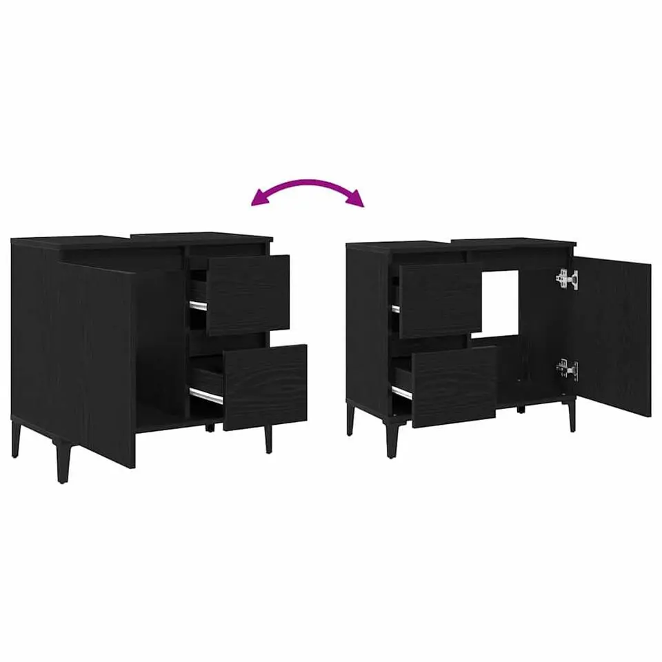 vidaXL - Wastafelonderkast met 1 deur 2 lades - Zwart eiken - Hout - 65x33x60 cm