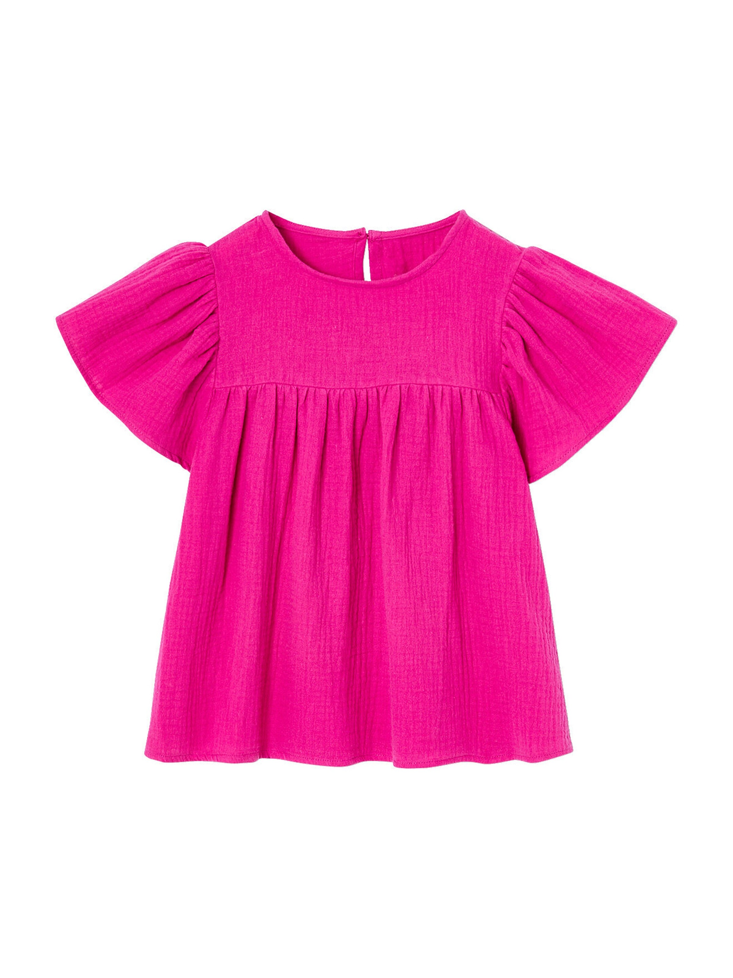 Vertbaudet Mädchen Bluse mit Schmetterlingsärmeln, Bio-Baumwolle fuchsia
