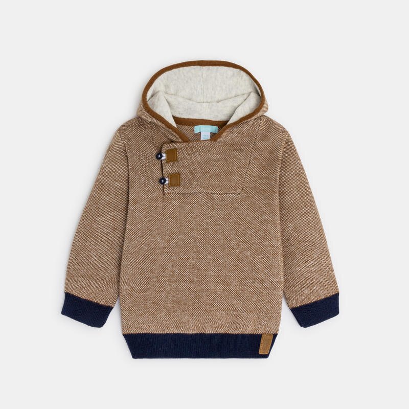 Pull col boutonné à capuche Marron