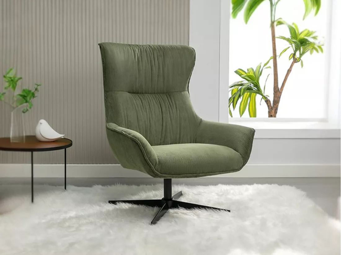 Fauteuil pivotant en velours côtelé vert GALATI