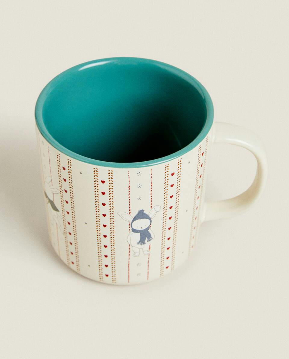 Caneca infantil de cerâmica com desenho de coelho de Natal