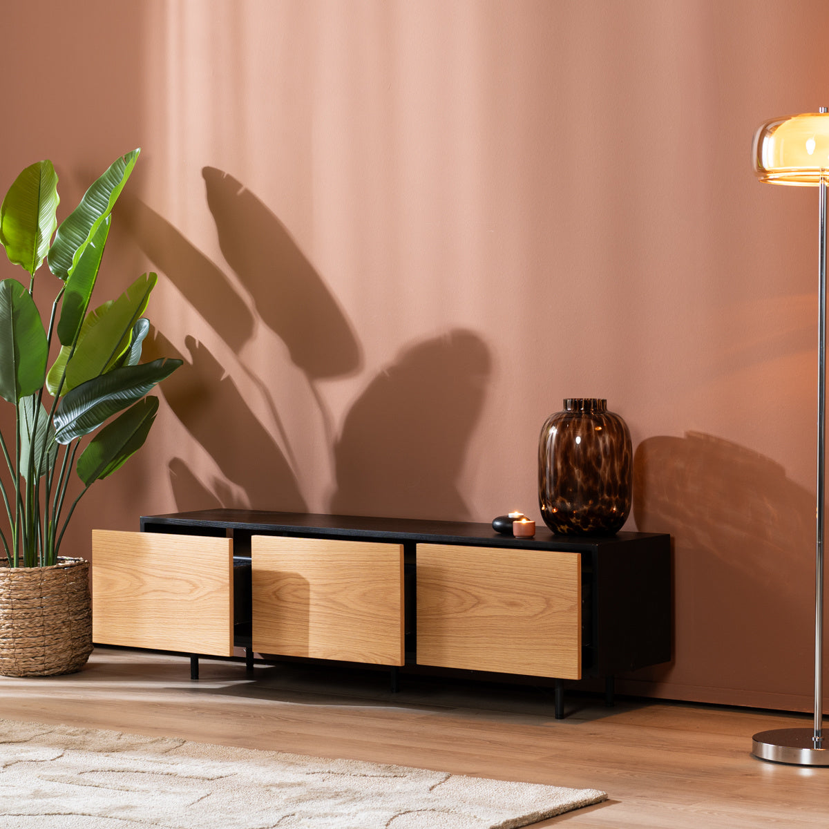 Bronx71 Tv-meubel Thomas zwart|blank eiken 150 cm
