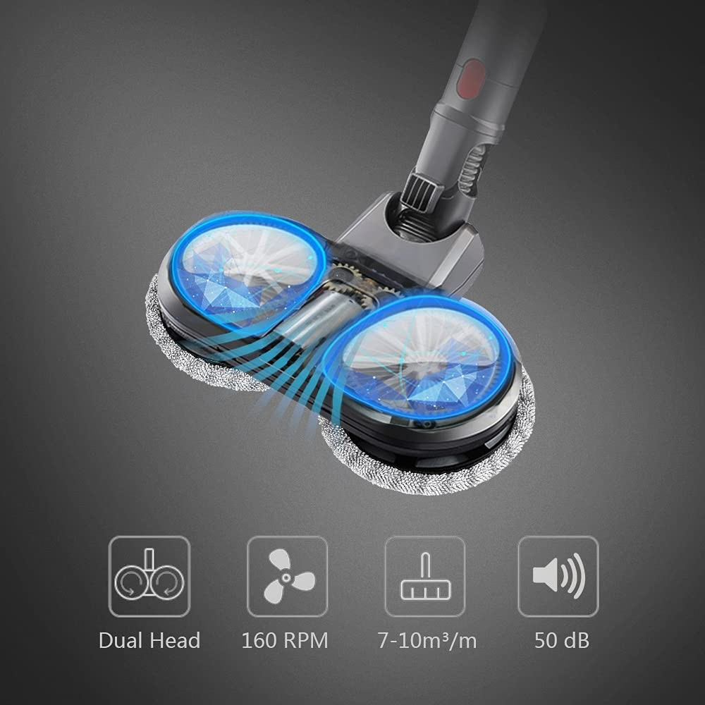 Elektrischer Wischkopf Bodenmopp Aufsatz mit Wassertank inkl. 12 Stoff Pads für Dyson Staubsauger V7 / V8 / V10 / V11 / V15 - Grau