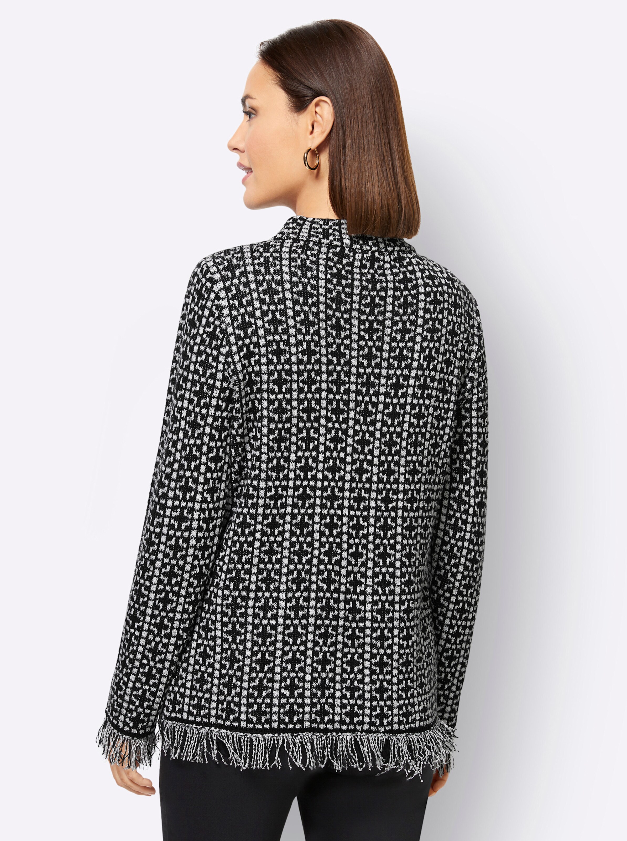 Bouclé-Pullover in schwarz-ecru-gemustert