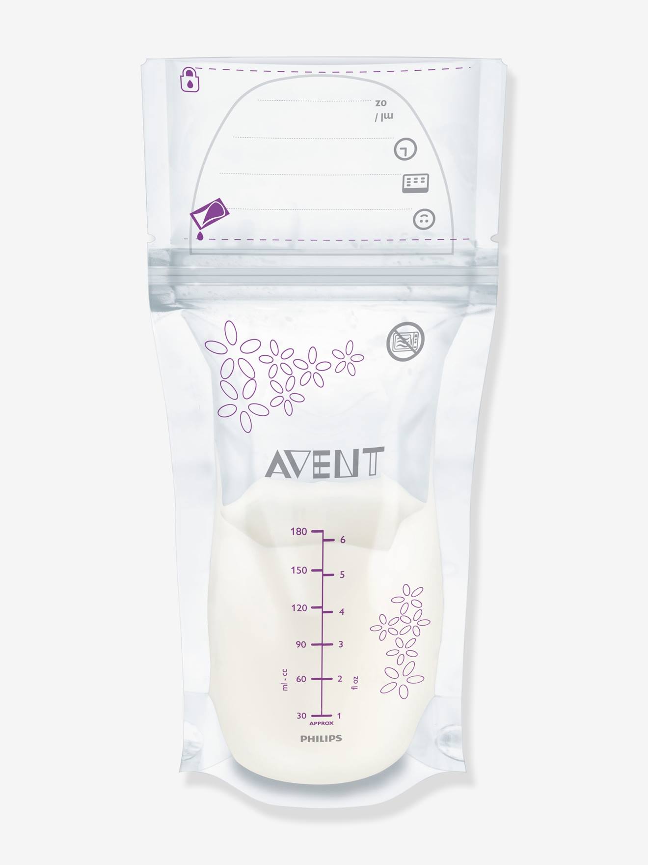 Pacote com 25 sacos para armazenamento de leite materno Philips AVENT incolores