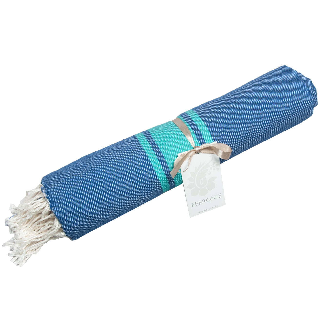 Febronie Fouta Traditionelle St Tropez bleu grec/turquoise - 100x200 cm