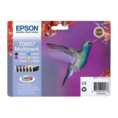 Epson T0807 Colibri - Pack de 6 - noir, cyan, cyan clair, magenta, magenta clair, jaune - cartouche d'encre originale